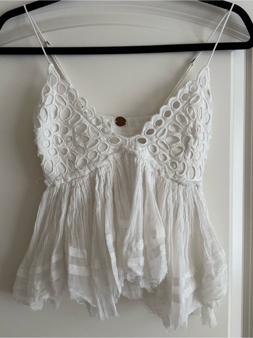 RARE Free People White Crochet Spaghetti Strap Tank